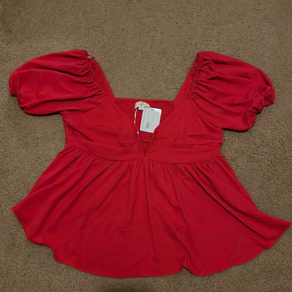 Deep V blouse with Puff sleeves